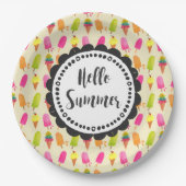 hallo Summer Typography Popsicles en Ice Cream Papieren Bordje (Voorkant)