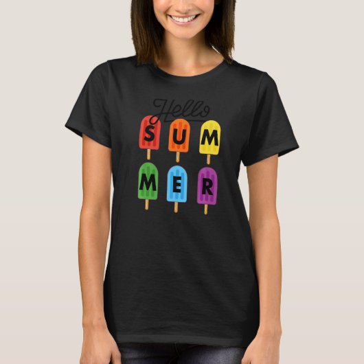 hallo Summer Vacation Cute Ice Lolly Popsicle Hell T-shirt (Voorkant)
