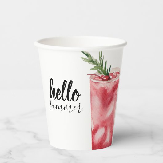 hallo Summer Waterverf Red Cherry Cocktail Papieren Bekers (Voorkant)
