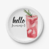 hallo Summer Waterverf Red Cherry Cocktail Papieren Bordje (Voorkant)