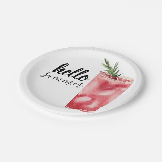 hallo Summer Waterverf Red Cherry Cocktail Papieren Bordje (Gekanteld)