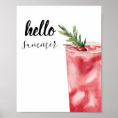 hallo Summer Waterverf Red Cherry Cocktail Poster (Voorkant)