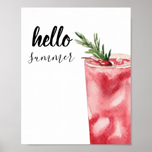 hallo Summer Waterverf Red Cherry Cocktail Poster (Voorkant)