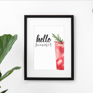 hallo Summer Waterverf Red Cherry Cocktail Poster