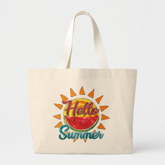 hallo Summer Waterverf Watermelon and Sun Grote Tote Bag (Voorkant)
