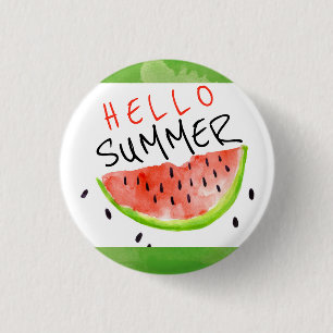 hallo Summer Waterverf Watermelon Green White Ronde Button 3,2 Cm
