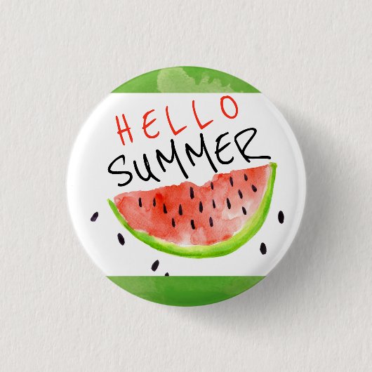 hallo Summer Waterverf Watermelon Green White Ronde Button 3,2 Cm (Voorkant)