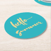 hallo Summer Yellow Blue Modern Script Ronde Kartonnen Onderzetter (Gebogen)