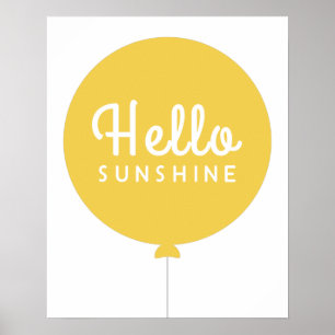 hallo Sunshine   Ballon Scandinavian Cute Yellow Poster