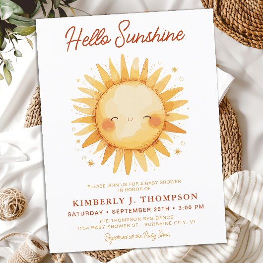 Hallo Sunshine Boho Genderneutraal Baby shower Uitnodiging Briefkaart