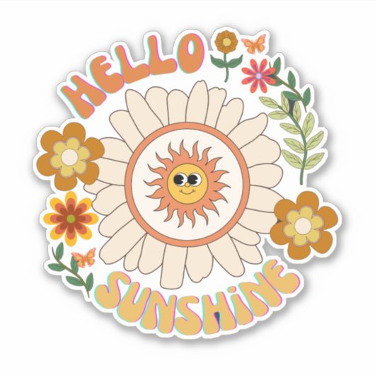 Hallo Sunshine botanische bloemen hippie scrapbook Sticker (Voorkant)