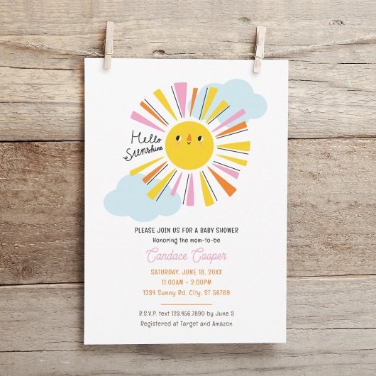 hallo Sunshine Girl Baby shower Invitation Kaart