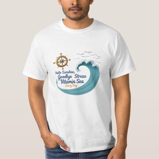 Hallo Sunshine, Goodbye Stress – Ocean Breeze Bewe T-shirt (Voorkant)