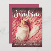 Hallo Sunshine Lettering Foto Geboorteaankondiging Aankondigingskaart (Voorkant / Achterkant)