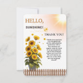 Hallo Sunshine Sunflower Garden Baby shower Bedankkaart (Voorkant)