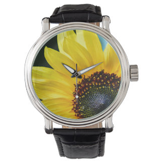 hallo Sunshine Sunflower Leather Watch Horloge