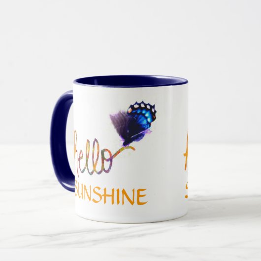 hallo · Sunshine tekst kunst en vlinder Mok (Voorkant links)