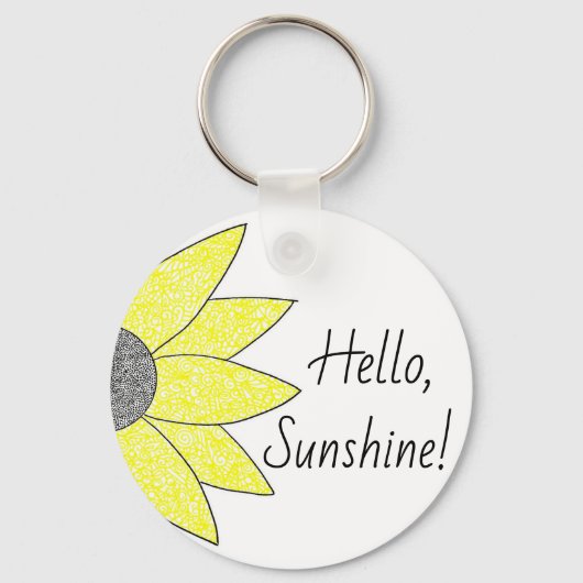 "Hallo, Sunshine!" Zonnebloem Sleutelhanger (Voorkant)