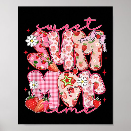 Hallo Sweet Summer Time Aardbei Summer Vibes Poster (Voorkant)