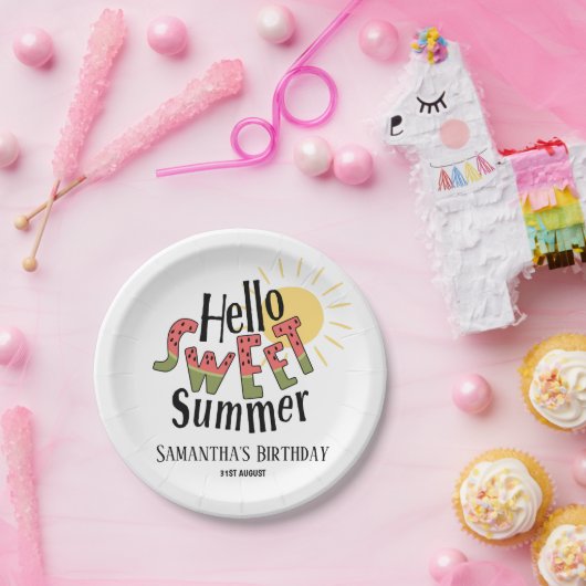 hallo Sweet Summer Watermelon Pool Party Bday Papieren Bordje (Feest)