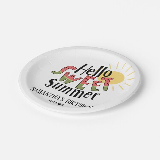 hallo Sweet Summer Watermelon Pool Party Bday Papieren Bordje (Gekanteld)