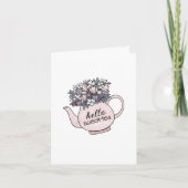 Hallo Sweetie Theepot met Bloemen Blank Bedankkaart (Voorkant)