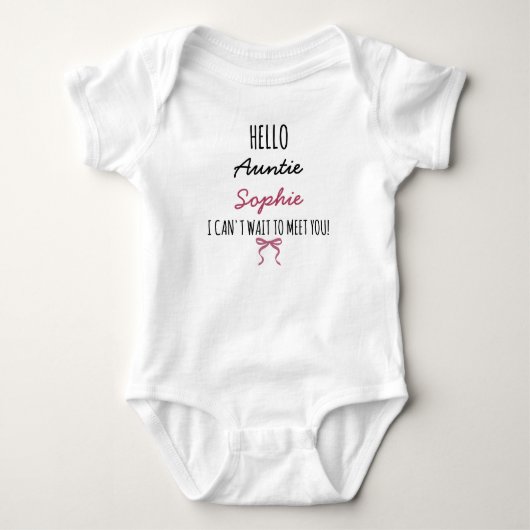 Hallo Tante Custom Naam Coquette Strik Romper (Voorkant)