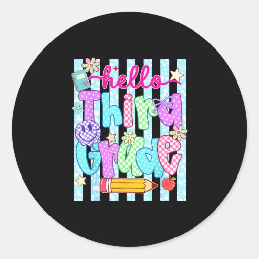 Hallo team derde klas terug naar school ronde sticker (Voorkant)