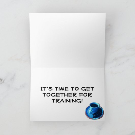 hallo teamkoffie met Blue Cup en Saucer Custom Kaart (Binnen)