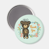 hallo Teddy Bear met Flowers Dank je Magneet (Voorkant / Achterkant)