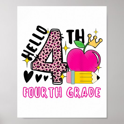 Hallo Terug naar school Eerste dag 4e klas Leopard Poster (Voorkant)