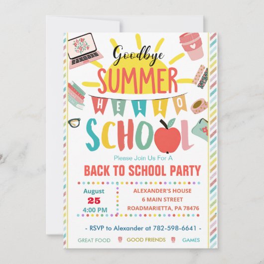 Hallo Terug naar school Vaarwel Zomer Kaart (Voorkant)