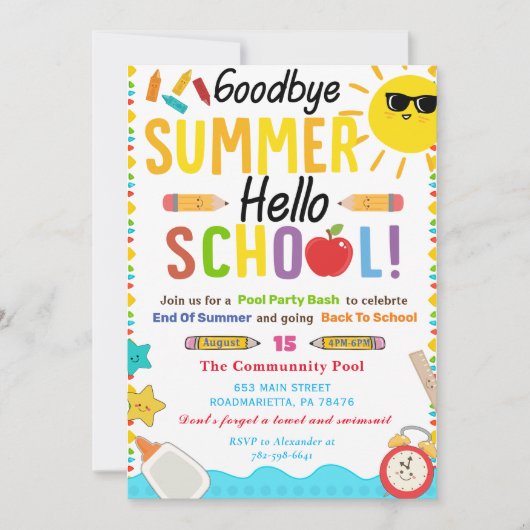 Hallo Terug naar school Vaarwel Zomer Kaart (Voorkant)