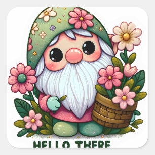 Hallo There Gnome Sticker: een vriendelijke Vierkante Sticker