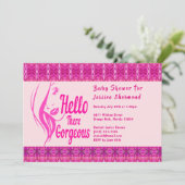 Hallo There Lady gezicht roze patroon Baby shower Kaart (Staand voorkant)