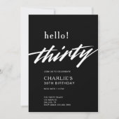 Hallo Thirty Black Modern Script 30ste verjaardag Kaart (Voorkant)