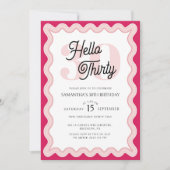 Hallo Thirty Pink Curvy Groovy 30th Verjaardag Kaart (Voorkant)