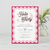 Hallo Thirty Pink Curvy Groovy 30th Verjaardag Kaart (Staand voorkant)