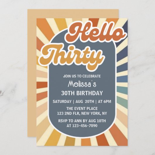 Hallo Thirty Retro Sun Groovy Wave Verjaardag Kaart (Voorkant / Achterkant)