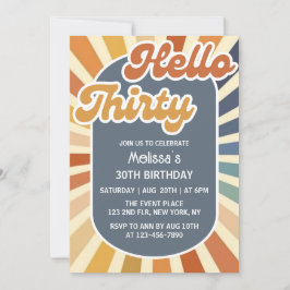 Hallo Thirty Retro Sun Groovy Wave Verjaardag Kaart