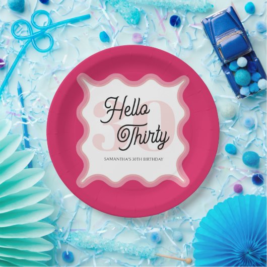 Hallo Thirty Wavy Groovy 30e verjaardag Papieren Bordje (Feest)