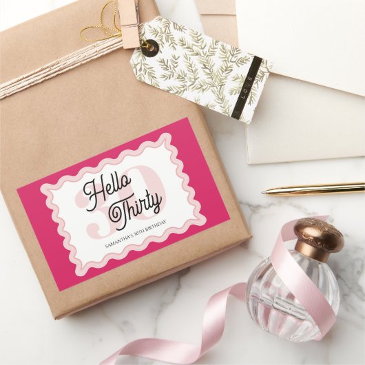 Hallo Thirty Wavy Groovy 30e verjaardag Rechthoekige Sticker (Geschenken)