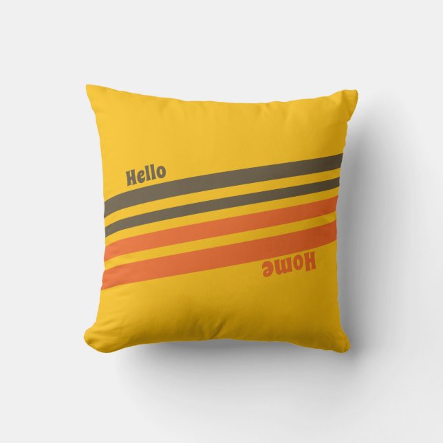Hallo Thuis Retro Strepen Geel Bruin Rood Kussen (Voorkant)