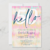 Hallo Tie dye unicorn regenboog pastel font foto Kaart (Voorkant)