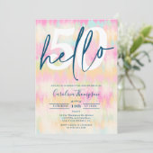 Hallo Tie dye unicorn regenboog pastel font foto Kaart (Staand voorkant)