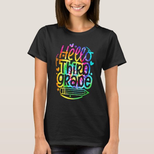Hallo Tie DyeE 3rd Grade Terug naar School First T-shirt (Voorkant)