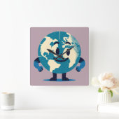 Hallo Tiny World Wall Clock Vierkante Klok (Huis)