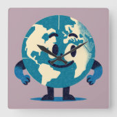 Hallo Tiny World Wall Clock Vierkante Klok (Voorkant)