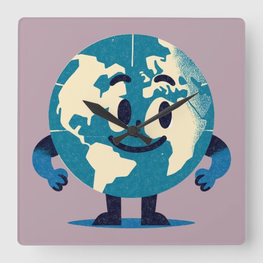 Hallo Tiny World Wall Clock Vierkante Klok (Voorkant)