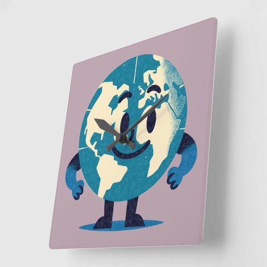 Hallo Tiny World Wall Clock Vierkante Klok (Hoek)